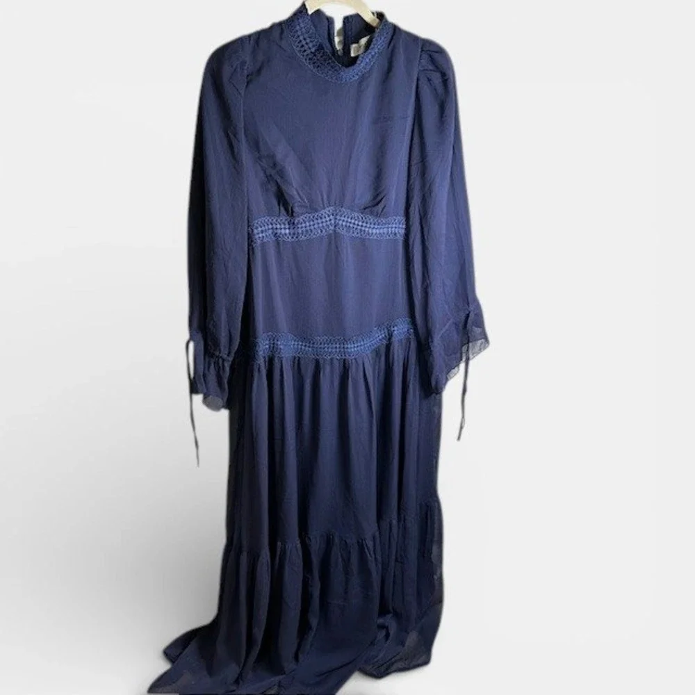 Urban Modesty Navy‎ Lace Empire Waist Maxi Dress Abaya Ramadan Medium
